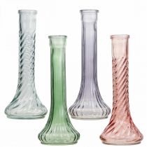Wysokie szklane wazony na kwiaty w stylu vintage kolorowe Ø10cm W23cm 4szt