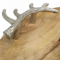 Taca drewniana okrągła z uchwytem z poroża ozdobna taca rustykalna Ø39cm