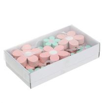 Produkt Drewniane kwiaty do zawieszenia, dekoracje porozrzucane różowe, zielone 12 szt