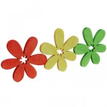 Produkt Kwiaty drewniane rozproszone dekoracje kwiaty drewniane żółte/pomarańczowe/zielone Ø4cm 72 szt