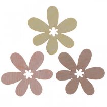 Drewniane kwiaty rozproszone dekoracje kwiaty drewno beż/żółto/róż Ø4cm 72szt