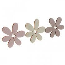 Drewniane kwiaty rozproszone dekoracje kwiaty drewno beż/żółto/róż Ø4cm 72szt