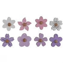 Drewniane kwiaty wiszące dekoracja drewniana fioletowa, różowa, biała 4,5cm 24szt