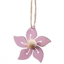 Produkt Drewniane kwiaty wiszące dekoracja drewniana fioletowa, różowa, biała 4,5cm 24szt