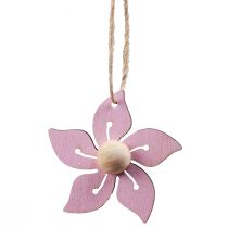Produkt Drewniane kwiaty wiszące dekoracja drewniana fioletowa, różowa, biała 4,5cm 24 szt