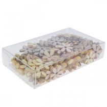 Produkt Drewniane kwiaty, dekoracja rozproszona, kwiaty, drewno, żółty/różowy/zielony, Ø2cm, 144 szt.