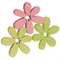 Produkt Drewniane kwiaty, dekoracja rozproszona, kwiaty, drewno, żółty/różowy/zielony, Ø2cm, 144 szt.