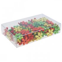 Drewniane kwiaty rozproszone dekoracja kwiatki drewno pomarańczowo/żółto/zielone Ø2cm 144szt