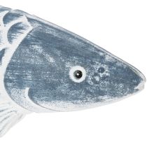 Produkt Drewniana ryba w kolorze niebiesko-białym, dekoracja w kształcie ryby, mączka drzewna, 35 cm, 1 sztuka