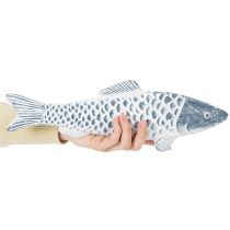 Produkt Drewniana ryba w kolorze niebiesko-białym, dekoracja w kształcie ryby, mączka drzewna, 35 cm, 1 sztuka