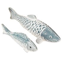 Produkt Drewniana Rybka w Niebieskim Białym Mączka Drzewna Dł. 23cm/35cm Zestaw 2 sztuk