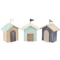 Produkt Domek drewniany Dekoracja domku na plaży naturalny niebieski W9,5cm 3 szt