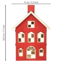 Produkt Drewniana dekoracja domku, lampka, drewno, czerwony i biały, na baterie, wys. 19,5 cm
