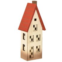 Produkt Drewniana dekoracja domku, latarnia, naturalna czerwień, na baterie 8,5×6,5×22cm