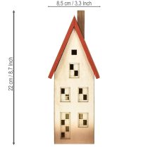 Produkt Drewniana dekoracja domku, latarnia, naturalna czerwień, na baterie 8,5×6,5×22cm
