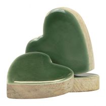 Produkt Serca drewniane serca dekoracyjne zielone drewno połysk 4,5cm 8szt