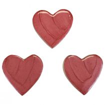 Serca drewniane ozdobne serca różowe błyszczące rozproszone dekoracja 4,5cm 8szt