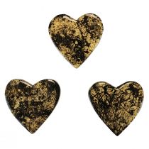 Serca drewniane serca dekoracyjne czarne złoto z efektem połysku 4,5cm 8szt