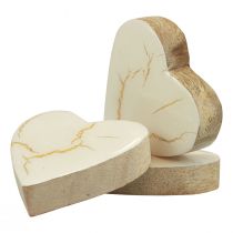 Serca drewniane serca ozdobne białe złoto połysk crackle 4,5cm 8szt
