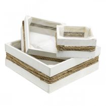 Produkt Pudełko na rośliny drewno białe z pudełkiem na sznurek do sadzenia 15/20/30cm zestaw 3