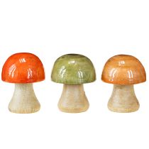 Produkt Drewniane grzyby, dekoracja jesienna, grzyby, zielony, czerwony, pomarańczowy, wys. 6,5 cm, 9 sztuk