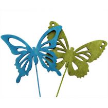 Produkt Drewniany motyl z drutem w różnych kolorach. 8cmx6cm dł.28cm 18 sztuk