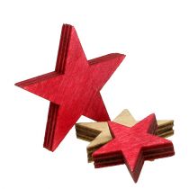 Gwiazdy drewniane 3-5cm natura/czerwone 24szt.