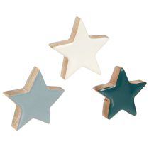 Produkt Drewniane gwiazdki dekoracja stołu gwiazdki biało-niebiesko-turkusowe 5cm 12 szt.