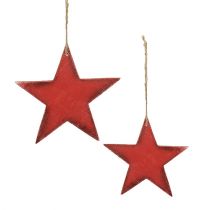 Produkt Gwiazdki drewniane do zawieszania 9/13cm czerwone 12 szt