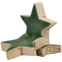 Produkt Gwiazdki drewniane Dekoracja świąteczna rozproszona dekoracja zielony połysk Ø5cm 8szt
