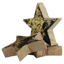 Gwiazdki drewniane świąteczne czarne złoto połysk Ø5cm 8szt