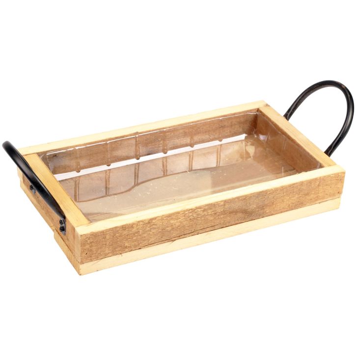 Taca drewniana z uchwytami Taca ozdobna naturalna czarna 30×17×5cm
