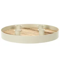 Produkt Świecznik na cztery świece stożkowe, okrągła drewniana taca, 25cm