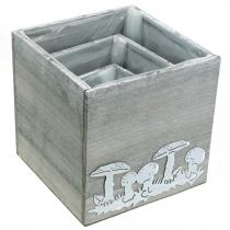 Produkt Kostka drewniana z grzybami, dekoracja jesienna, skrzynka na rośliny 20/16/12cm zestaw 3 szt.