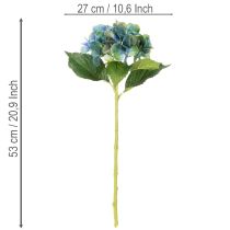 Produkt Sztuczny kwiat hortensji, niebiesko-zielony, dekoracyjny, pojedynczy pęd, 53 cm