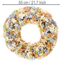Produkt Wieniec z hortensji sztucznej, kolorowy, na drzwi i ścianę, 55 cm