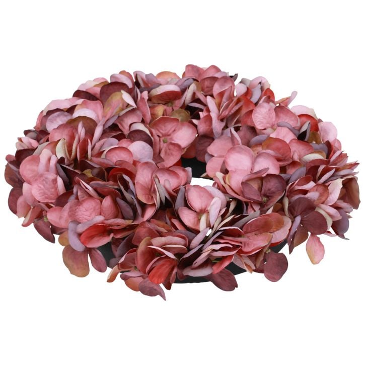Ozdoba ze sztucznych kwiatów, wianek z hortensji sztuczny stary różowy fiolet Ø26cm