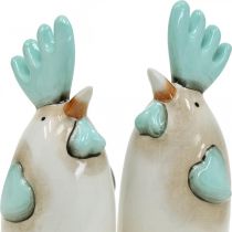 Ceramiczny Kogut Kuchnia Deco Kurczak Biały Niebieski Brązowy H14.5cm 2szt