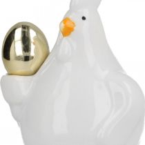 Ozdobny kurczak ze złotym jajkiem Figura wielkanocna porcelana Ozdoba wielkanocna kura wys.12cm 2szt
