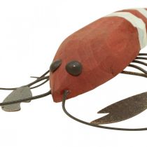 Dekoracja morska z drewna i metalu homara czerwono-niebieska dł. 23 cm 4 szt