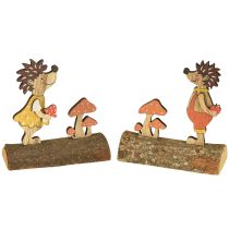 Produkt Jeż z grzybami figurka jesienna drewniana jeż żółto/pomarańczowa wys. 11cm zestaw 6 szt.