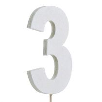Cyfra jubileuszowa "3" na patyku biała L27cm 10szt.