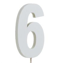 Cyfra jubileuszowa "6" na patyku biała L27cm 10szt.