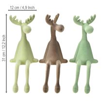 Produkt Stołek Edge z łosiem, dekoracja, flokowany, zielono-brązowo-miętowy, 31 cm, 3 sztuki