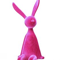 Produkt Królik wielkanocny siedzący na półce, flokowany, różowy, 56 cm