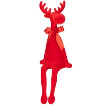 Produkt Dekoracyjna figurka łosia z kokardą, siedząca, półka z flokowanego materiału, 54 cm