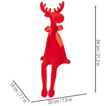 Produkt Dekoracyjna figurka łosia z kokardą, siedząca, półka z flokowanego materiału, 54 cm