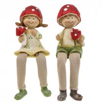 Stołek półkowy figurki dekoracyjne chłopiec i dziewczynka grzybek dzieci 2szt