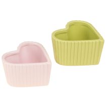 Produkt Ceramiczne serca dekoracyjne pastelowy zielony różowy 11×10×6cm 4 szt