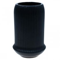 Wazon ceramiczny z rowkami Czarny ceramiczny wazon Ø13cm W20cm